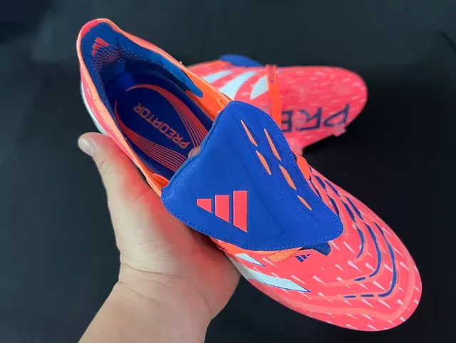 Adidas Predator Orange Bleu Sans lacets Fermeture à sangle Hybrid-Touch Haut Terrain ferme Chaussures de football 5