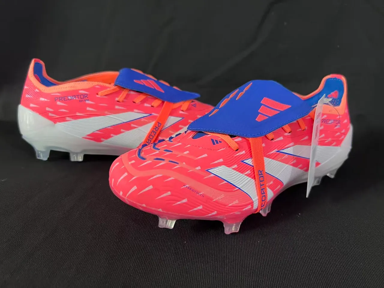 Adidas Predator Orange Bleu Sans lacets Fermeture à sangle Hybrid-Touch Haut Terrain ferme Chaussures de football 7