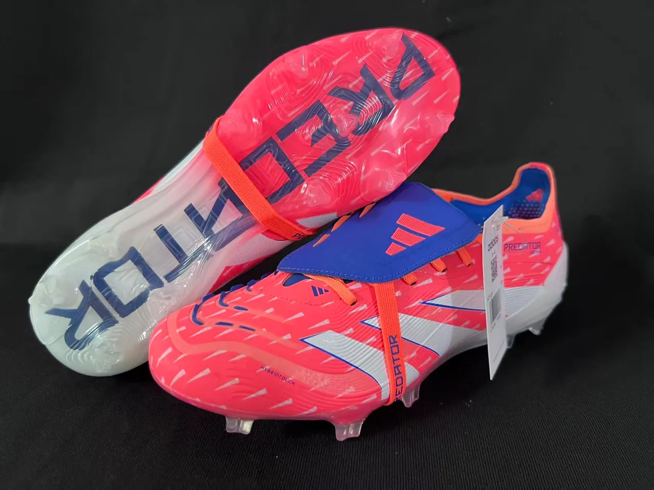 Adidas Predator Orange Bleu Sans lacets Fermeture à sangle Hybrid-Touch Haut Terrain ferme Chaussures de football 8
