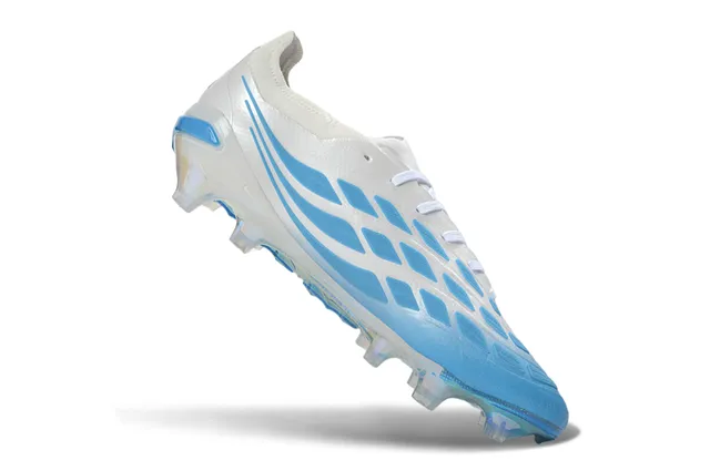 Adidas Predator White Blue Low-Cut Bootie Collar Iridescent Holographic Heel Counter Firm-Ground Soccer Shoes 2