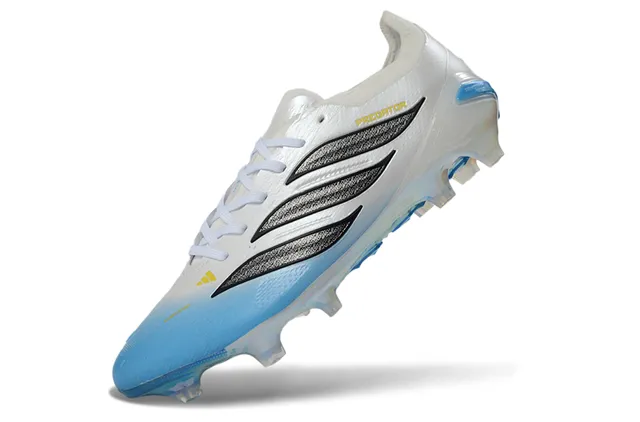 Adidas Predator White Blue Low-Cut Bootie Collar Iridescent Holographic Heel Counter Firm-Ground Soccer Shoes 3