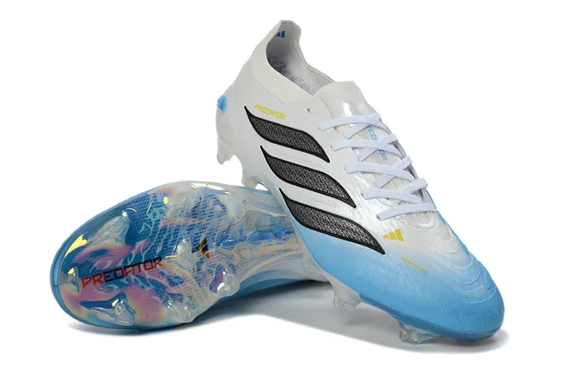 Adidas Predator White Blue Low-Cut Bootie Collar Iridescent Holographic Heel Counter Firm-Ground Soccer Shoes 4