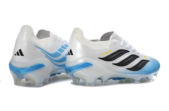 Adidas Predator White Blue Low-Cut Bootie Collar Iridescent Holographic Heel Counter Firm-Ground Soccer Shoes 5
