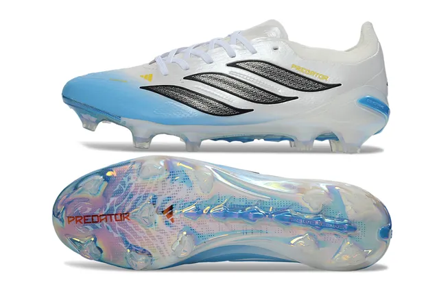Adidas Predator White Blue Low-Cut Bootie Collar Iridescent Holographic Heel Counter Firm-Ground Soccer Shoes 6