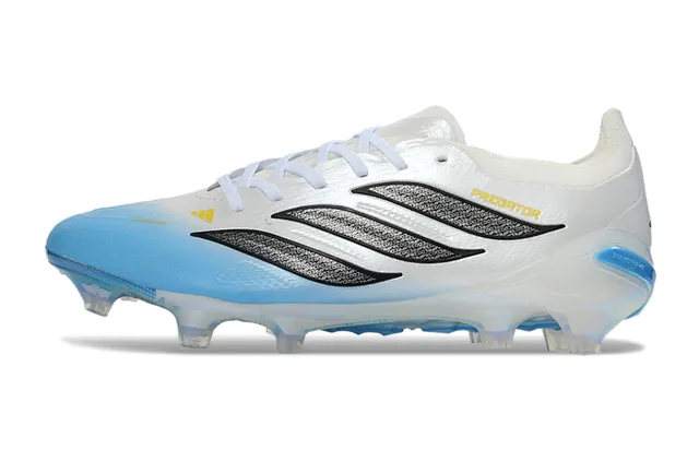 Adidas Predator White Blue Low-Cut Bootie Collar Iridescent Holographic Heel Counter Firm-Ground Soccer Shoes 7