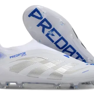 Adidas Predator White Blue Silver Firm-Ground Soccer Shoes