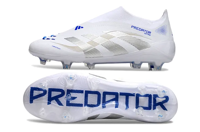 Adidas Predator White Blue Silver Firm-Ground Soccer Shoes 6