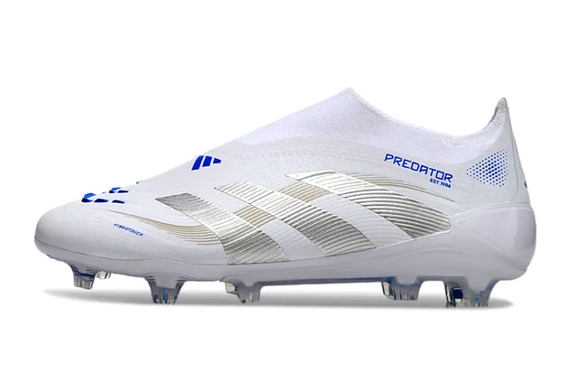 Adidas Predator White Blue Silver Firm-Ground Soccer Shoes 7