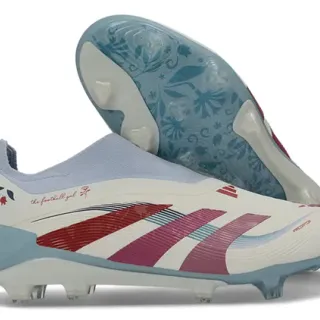 Adidas Predator Zapatillas de fútbol blancas azules cuello tipo calcetín jaula del talón translúcida superficie firme
