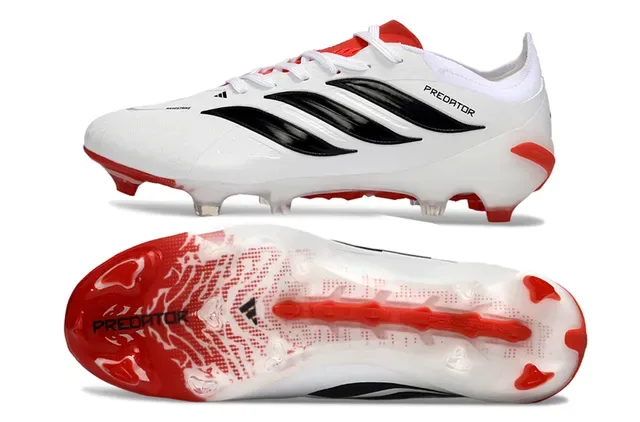Adidas Predator blanc et rouge upper synthétique avec branding de trois rayures noires et semelle firm ground chaussures de football 6