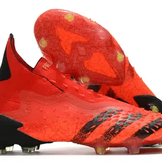 Adidas लाल काला हाई-कट सॉक-फिट कॉलर टेक्सचर्ड सिंथेटिक अपर फर्म-ग्राउंड सोकर शूज़