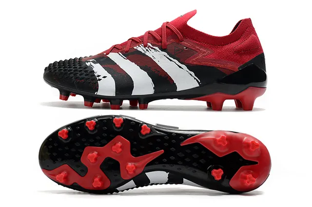 Adidas Rouge Noir Chaussures de Football à Empeine Basse, Ajustement Chaussette, Lacets Asymétriques et Semelle Firm-Ground 13
