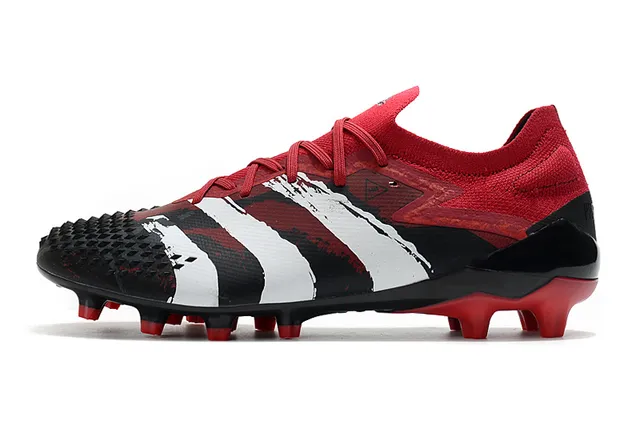 Adidas Rouge Noir Chaussures de Football à Empeine Basse, Ajustement Chaussette, Lacets Asymétriques et Semelle Firm-Ground 16
