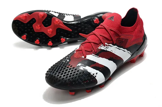 Adidas Rouge Noir Chaussures de Football à Empeine Basse, Ajustement Chaussette, Lacets Asymétriques et Semelle Firm-Ground 17