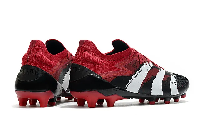 Adidas Rouge Noir Chaussures de Football à Empeine Basse, Ajustement Chaussette, Lacets Asymétriques et Semelle Firm-Ground 18