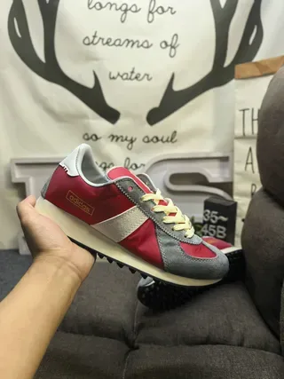 Adidas Red Gray Retro Runner Textile-Panelled Lifestyle Sneakers 5