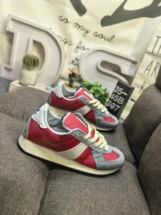 Adidas Red Gray Retro Runner Textile-Panelled Lifestyle Sneakers 9