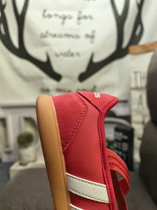 Adidas Red White Suede-Like Upper Three-Stripe Side Panel Mary Jane Shoes 3