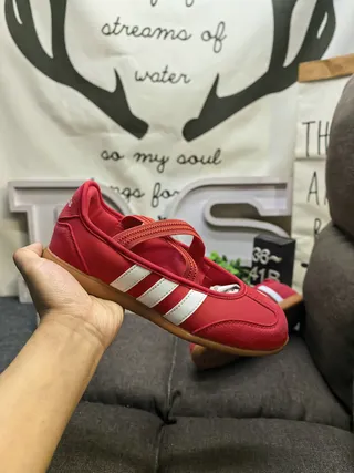 Adidas Red White Suede-Like Upper Three-Stripe Side Panel Mary Jane Shoes 5