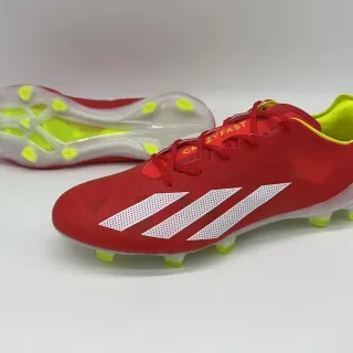 Adidas Red Yellow Low-Cut Synthetic Upper Perforated Three-Stripe Branding Firm-Ground Soccer Shoes