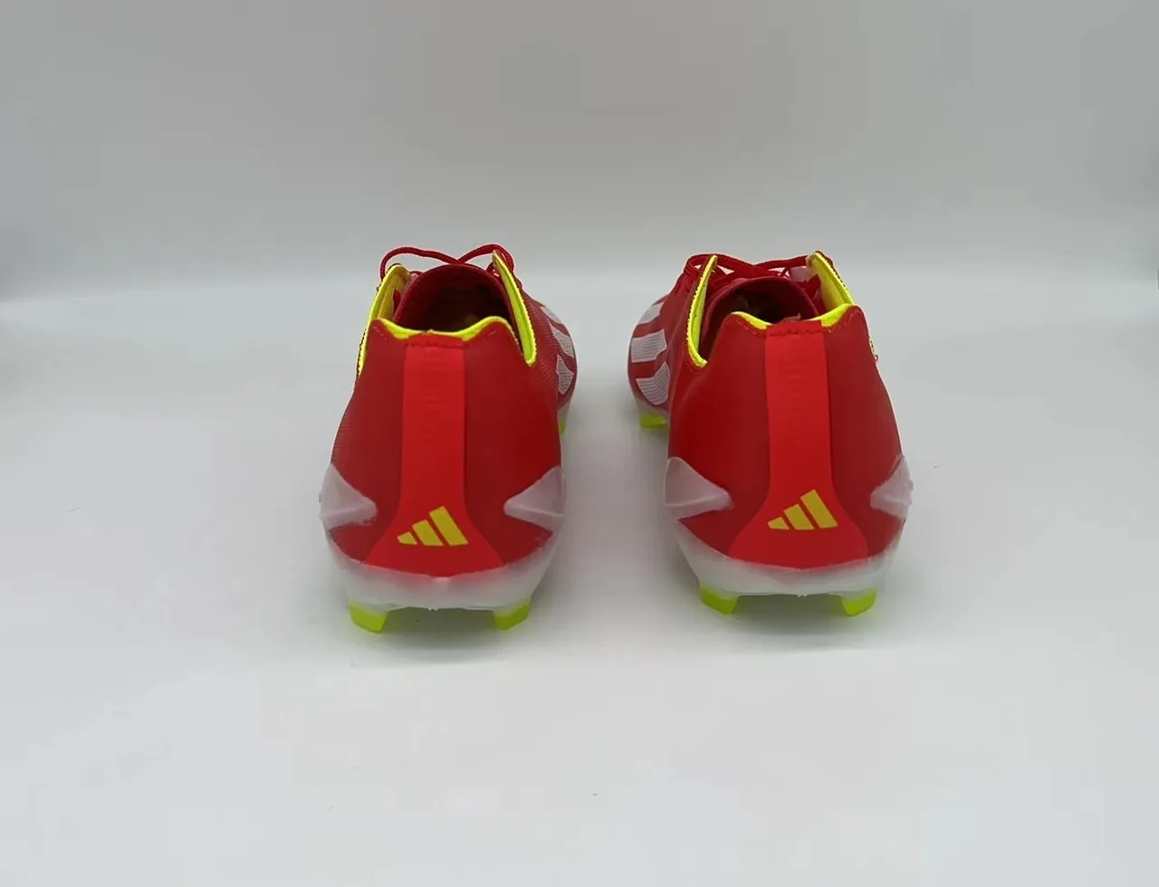 Adidas Red Yellow Low-Cut Synthetic Upper Perforated Three-Stripe Branding Firm-Ground Soccer Shoes 3