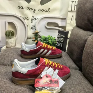 Adidas Red Yellow Suede Upper Three-Stripe Side Panel Lifestyle Sneakers