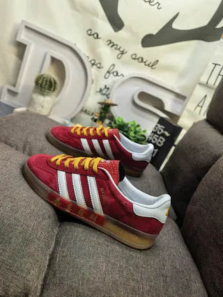 Adidas Red Yellow Suede Upper Three-Stripe Side Panel Lifestyle Sneakers 7