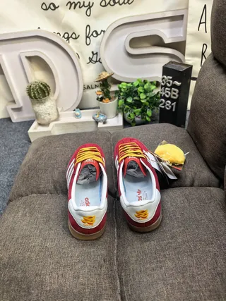 Adidas Red Yellow Suede Upper Three-Stripe Side Panel Lifestyle Sneakers 8