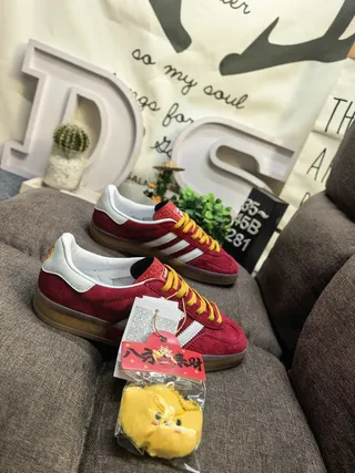 Adidas Red Yellow Suede Upper Three-Stripe Side Panel Lifestyle Sneakers 9