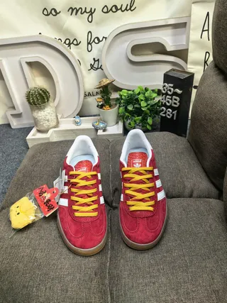 Adidas Red Yellow Suede Upper Three-Stripe Side Panel Lifestyle Sneakers 10