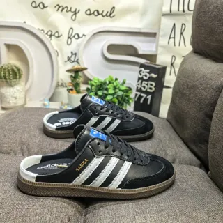 Adidas Samba 黑白皮革穆勒乐福鞋
