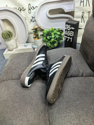 Adidas Samba Black and White Leather Mule Loafers 6