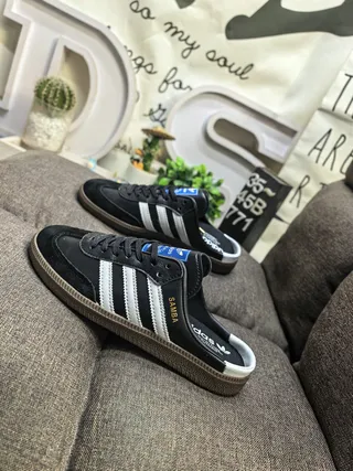 Adidas Samba Black and White Leather Mule Loafers 7