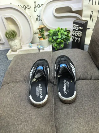 Adidas Samba Black and White Leather Mule Loafers 8