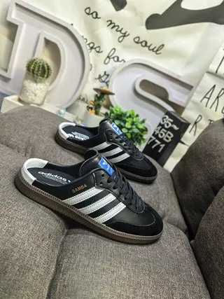 Adidas Samba Black and White Leather Mule Loafers 9