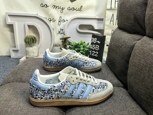 Adidas Samba Floral Print Light Blue Lifestyle Sneakers 1