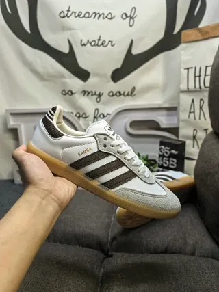 Adidas Samba Off-White and Brown Lifestyle Sneakers 5
