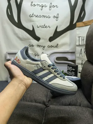 Adidas Samba OG Off-White Gray Red Embroidered Lifestyle Sneakers 5