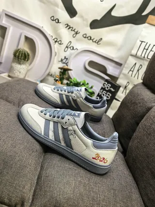 Adidas Samba OG Off-White Gray Red Embroidered Lifestyle Sneakers 7