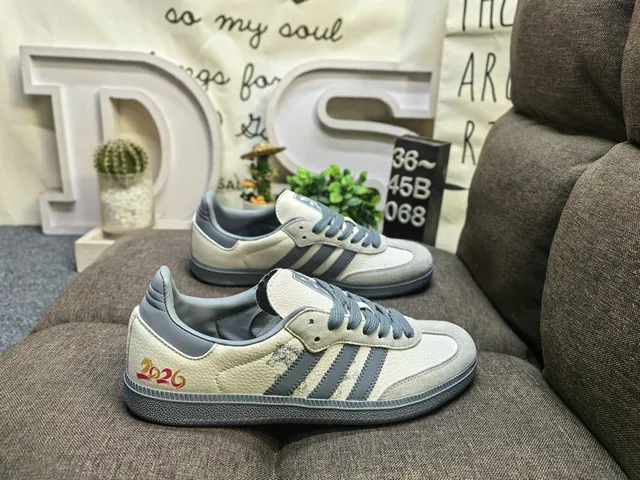 Adidas Samba OG Off-White Gray Red Embroidered Lifestyle Sneakers 11