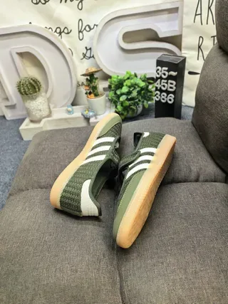 Adidas Samba OG Olive Green Textured Knit Lifestyle Sneakers 6