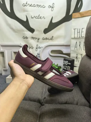 Adidas Samba Purple Beige Laceless Velcro Strap Mary Jane Shoes 5