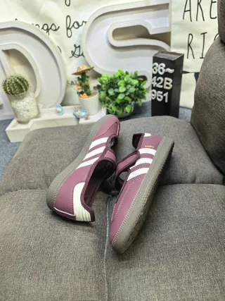 Adidas Samba Purple Beige Laceless Velcro Strap Mary Jane Shoes 6