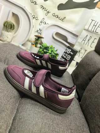 Adidas Samba Purple Beige Laceless Velcro Strap Mary Jane Shoes 7