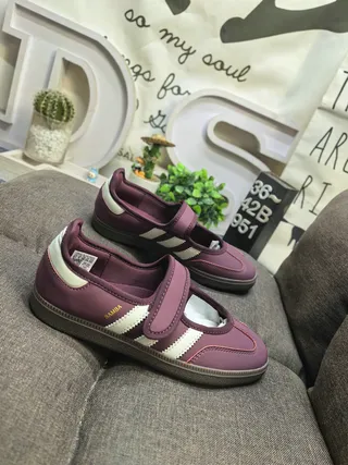 Adidas Samba Purple Beige Laceless Velcro Strap Mary Jane Shoes 9