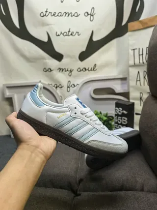 Adidas Samba White and Light Blue Lifestyle Sneakers 5