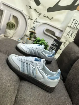 Adidas Samba White and Light Blue Lifestyle Sneakers 7