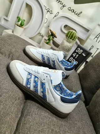 Adidas Samba White Blue Floral Print Lifestyle Sneakers 7