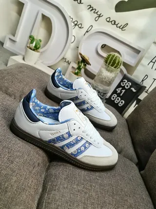Adidas Samba White Blue Floral Print Lifestyle Sneakers 9