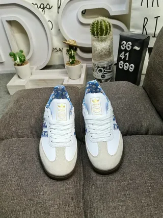 Adidas Samba White Blue Floral Print Lifestyle Sneakers 10